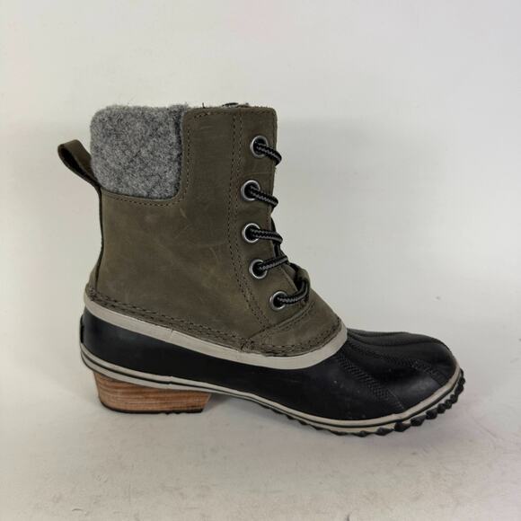 Sorel Slimpack II Snow Boots Women's 7 Green Black Waterproof Lace-Up Block Heel - Picture 3 of 10